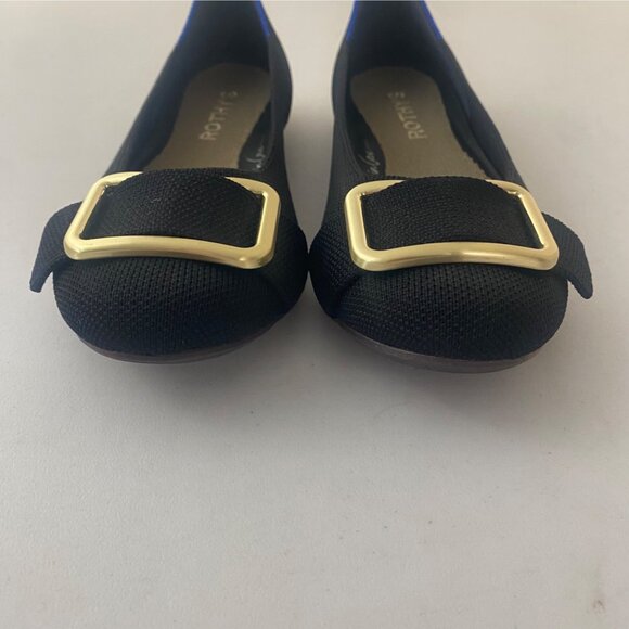 Rothy's Emblem Round Toe Ballet Flats Shoes Black Gold Buckle - Picture 4 of 8